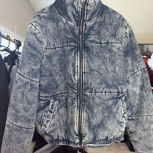 Blue and White Jean Puffer Jacket
